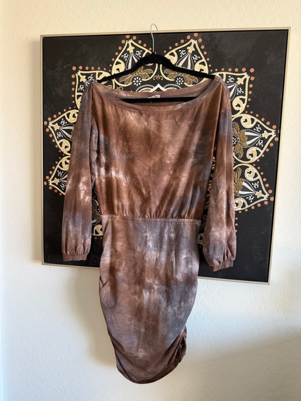 Le Lis Brown Tie-Dye Long Sleeve Scoop Dress